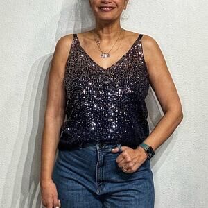 Trina Turk Navy Sella Ombré Sequined Tank Sz S